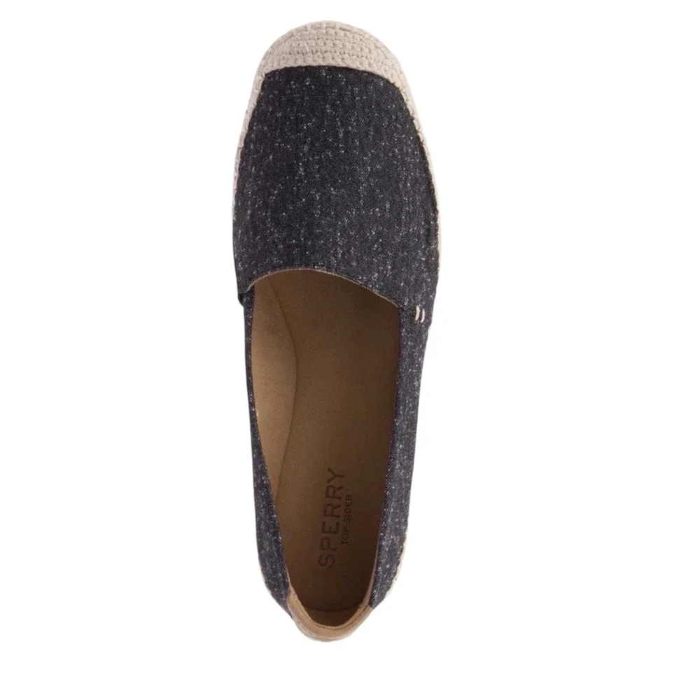 Sperry Top-Sider Womens Black Speckled Fabric Espadrille Slip On Flats Shoes